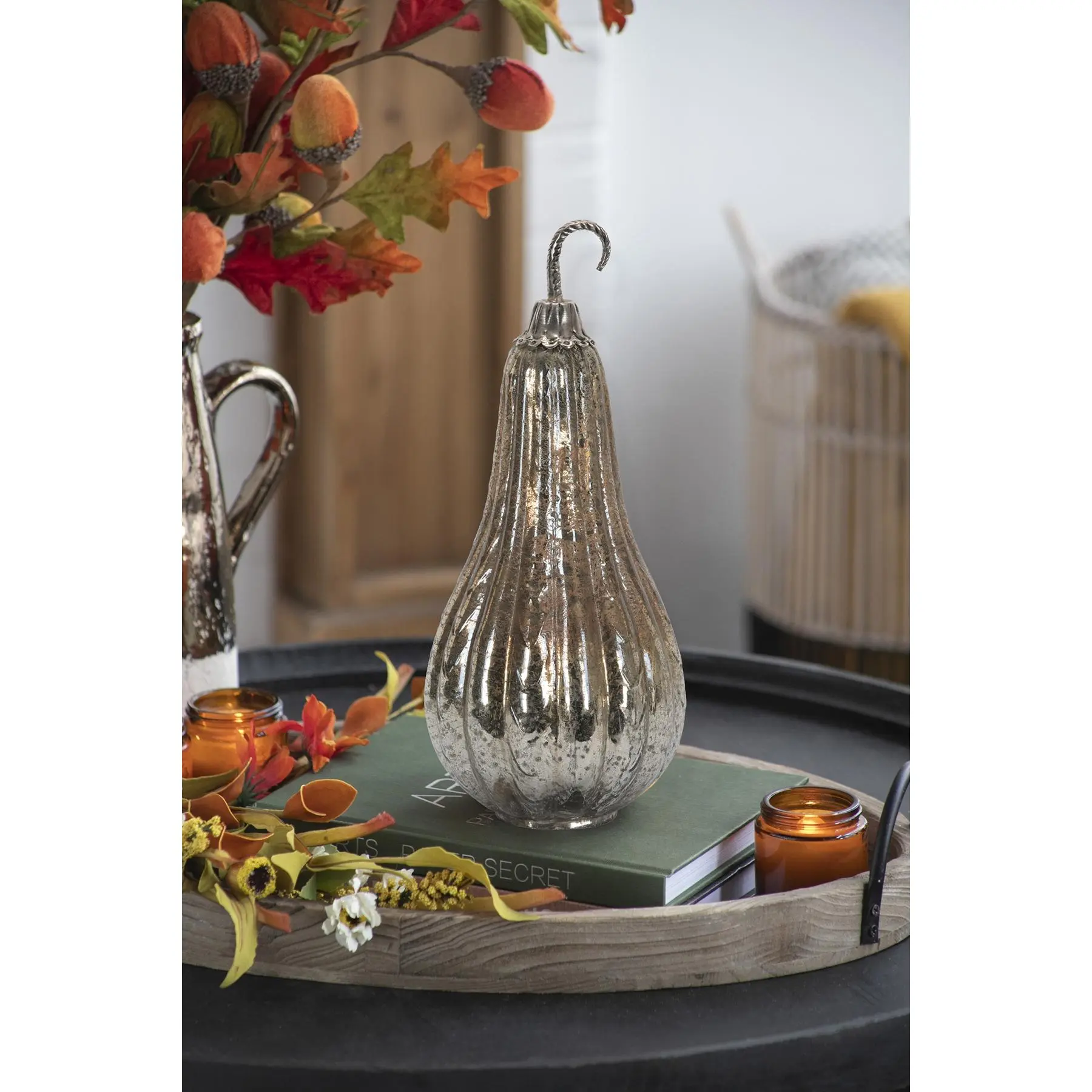 15" Mercury Glass Gourd - Silver Fall Decor with Metallic Finish for Thanksgiving & Harvest Displays #ThanksgivingDecor #FallDecor