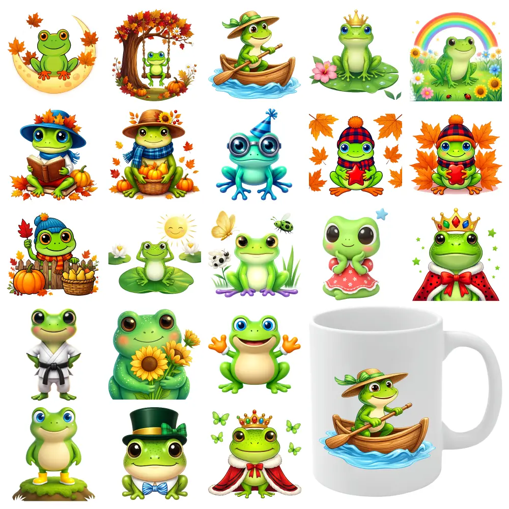 21 Pcs Frog Adventure UV DTF Stickers Waterproof Decals UV DTF Stickers Waterproof Rub on Transfers Transfer Sticker Decal Glass DTF Transfer Stickers
