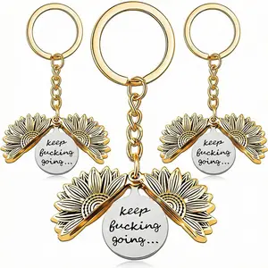 Sunflower Keychain Inspirational Gifts for Women Men Birthday valentines Gifts for Best Friend Student Graduation - Keep Fucking Going Keychain tiktokshopspringglowup