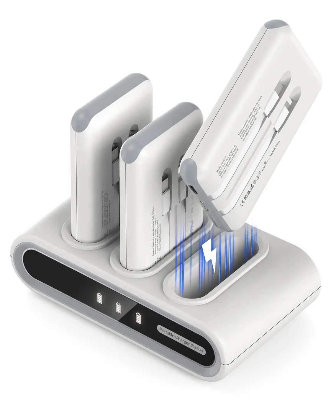 3-Pack 10000mAh Metal Slim Portable Charger with Built-in Cables, 3 Outputs-1 Input Phone Power Bank, Family Power Hub with 140 DIY Stickers for Home, Office