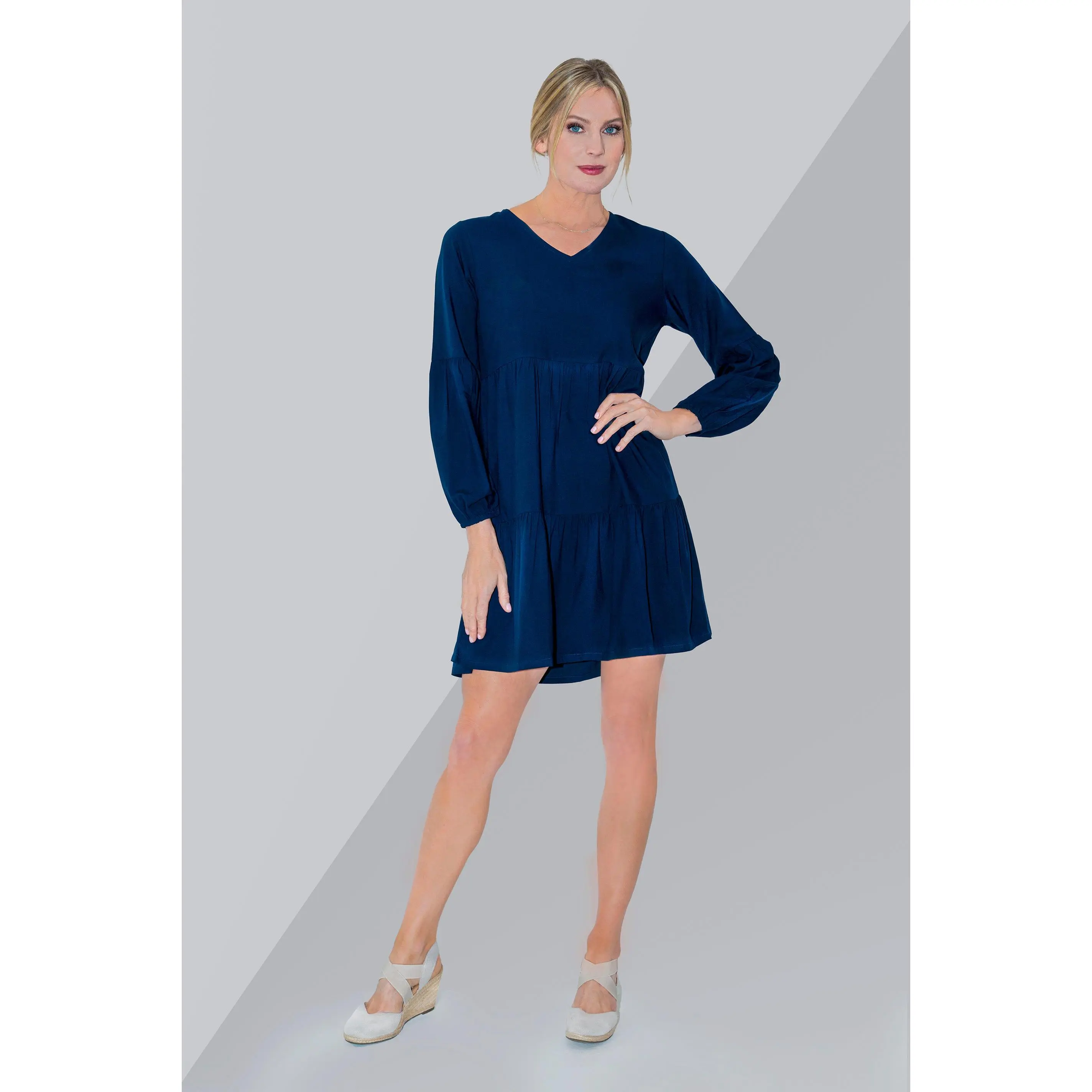 Casual Dress Long Sleeve, Midnight Blue S to 2XL