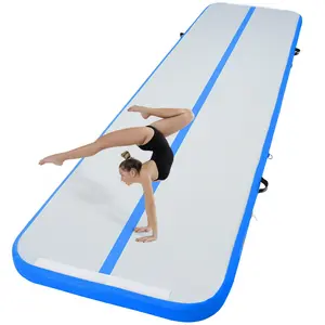 Father's Day Gift Spring new arrivals Gymnastics Air Mat, 4 inch Thickness Inflatable Gymnastics Tumbling Mat, Tumble Track with Electric Pump, Training Mats for Home Use/Gym/Yoga/Cheerleading/Beach/Park/Water, 13 ft, Blue