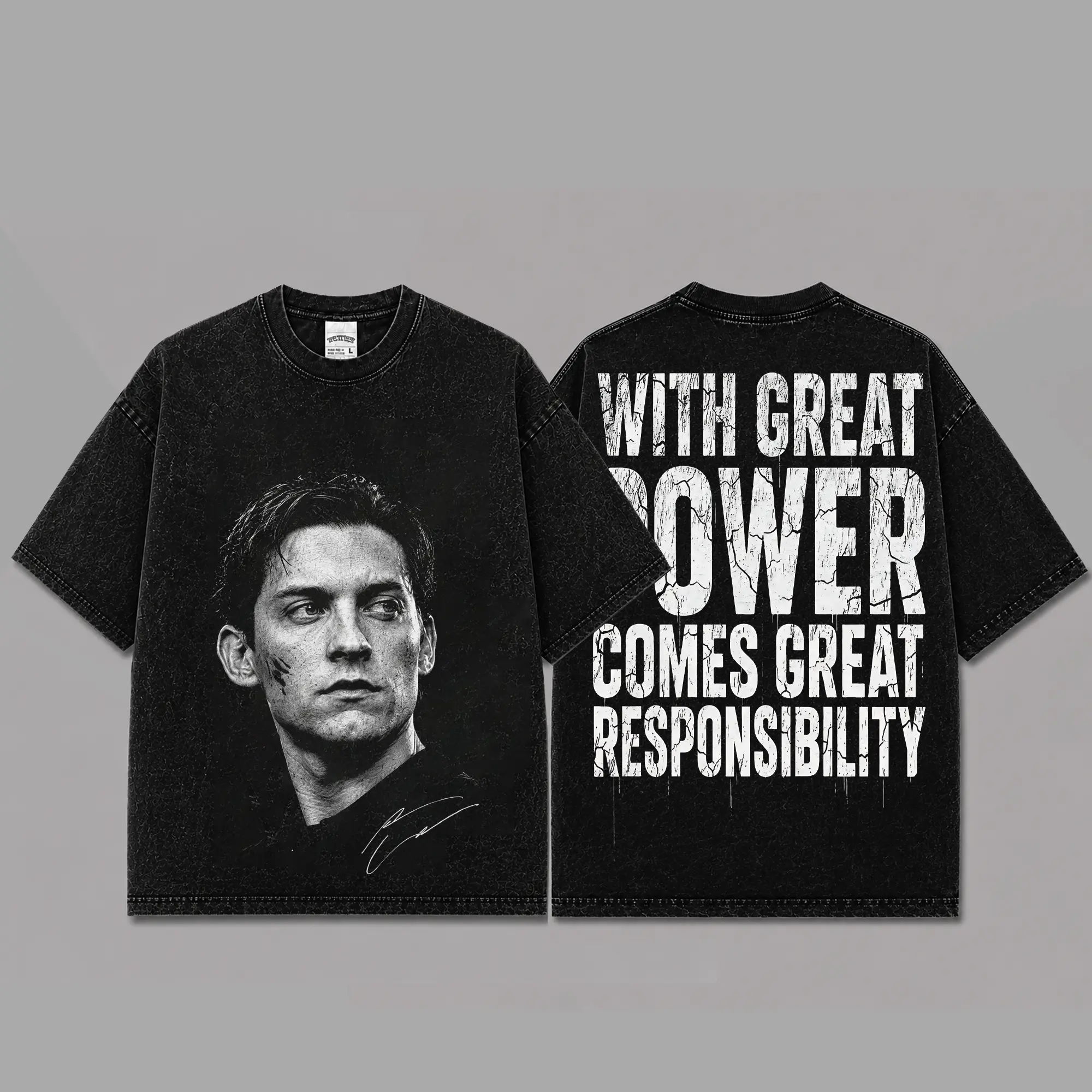 Ver 8 Spidey Tobey Maguire Inspired Oversized Black Graphic T-Shirt, Vintage Movie Actor Fan Tee, The Peter Shirt, Y2K Comic Style Streetwear Top, Black Cotton Unisex Tee, Retro Superhero Inspired Shirt, Gift for Movie Fans