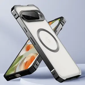 Transparent Metal Frame Phone Case with Wireless Magnetic Charging Support, Shockproof Premium Protection for Google Pixel 9pro Xl, Pixel 9, Pixel 9pro, Pixel 8, Pixel 8pro