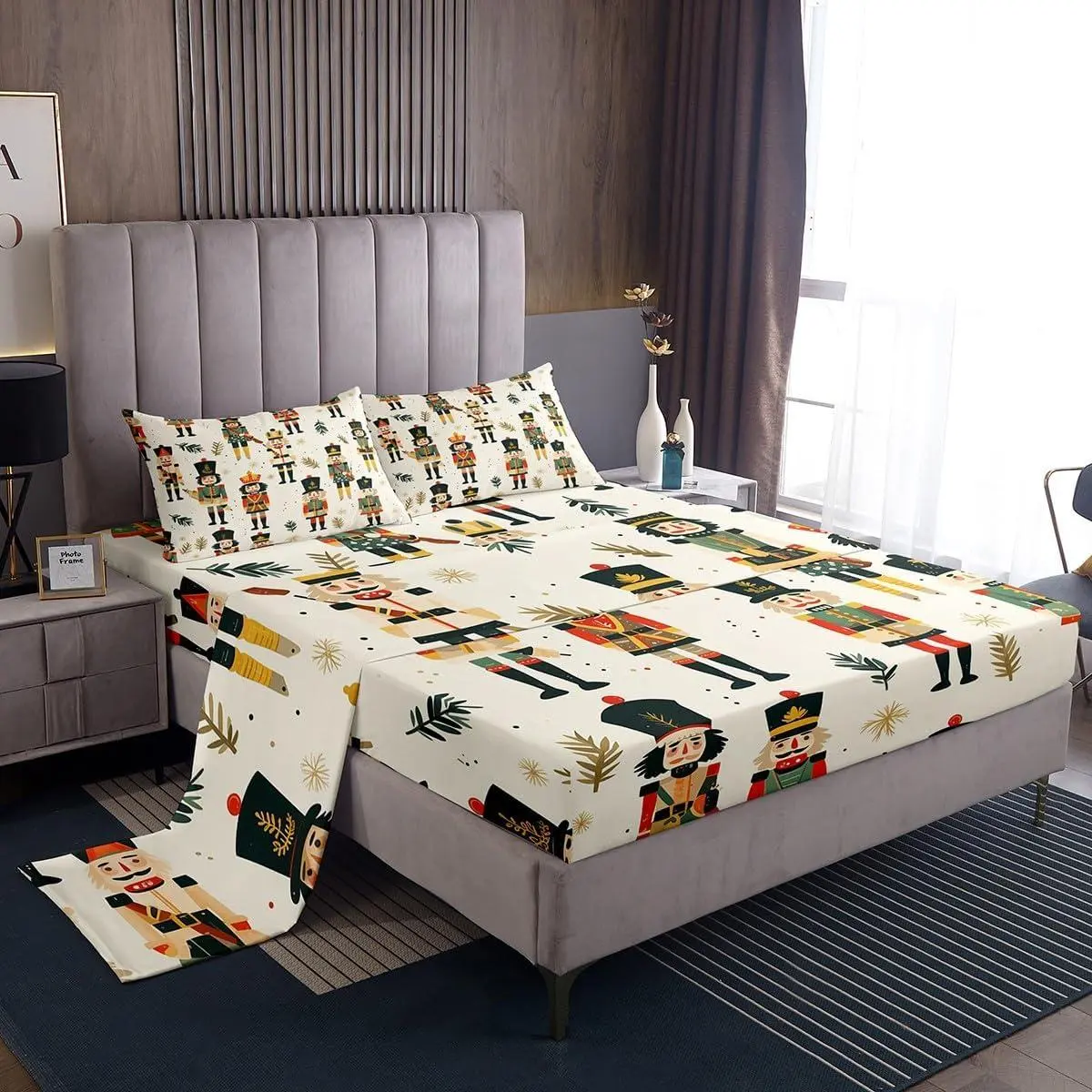 Feelyou Nutcracker-Xmas Deer Themed Full-Queen Size Merry Christmas Bedding Sheet Set