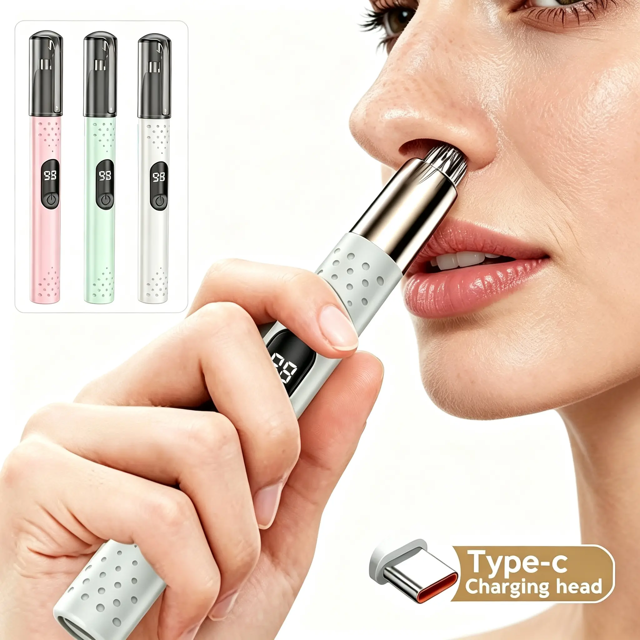 Portable Nose Hair Trimmer for Men & Women, No Hair Pulling Nose Trimmer - USB Rechargeable Suitable for Nose, Eyebrow and Ear Hair Trimming