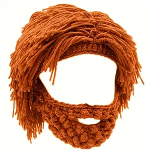 Punk Knit Hat with Straight Hair Wig & Braided Beard Elastic Viking Wanderer Costume Accessory for Adults Role Play Halloween Christmas Parties Warm Winter Beard Hairstyle for Men Women One Size Fits Most Mascaras Para Hallowe Clothes Menswear