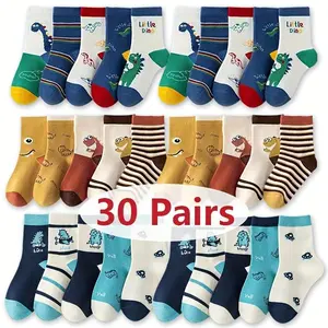 30 Pairs Boys' Cute Cartoon Dinosaur  - Polyester, Non-Slip, Hand Wash Only, All-Season Knit Fabric  with Fun Animal Designs for Youngster birks socks