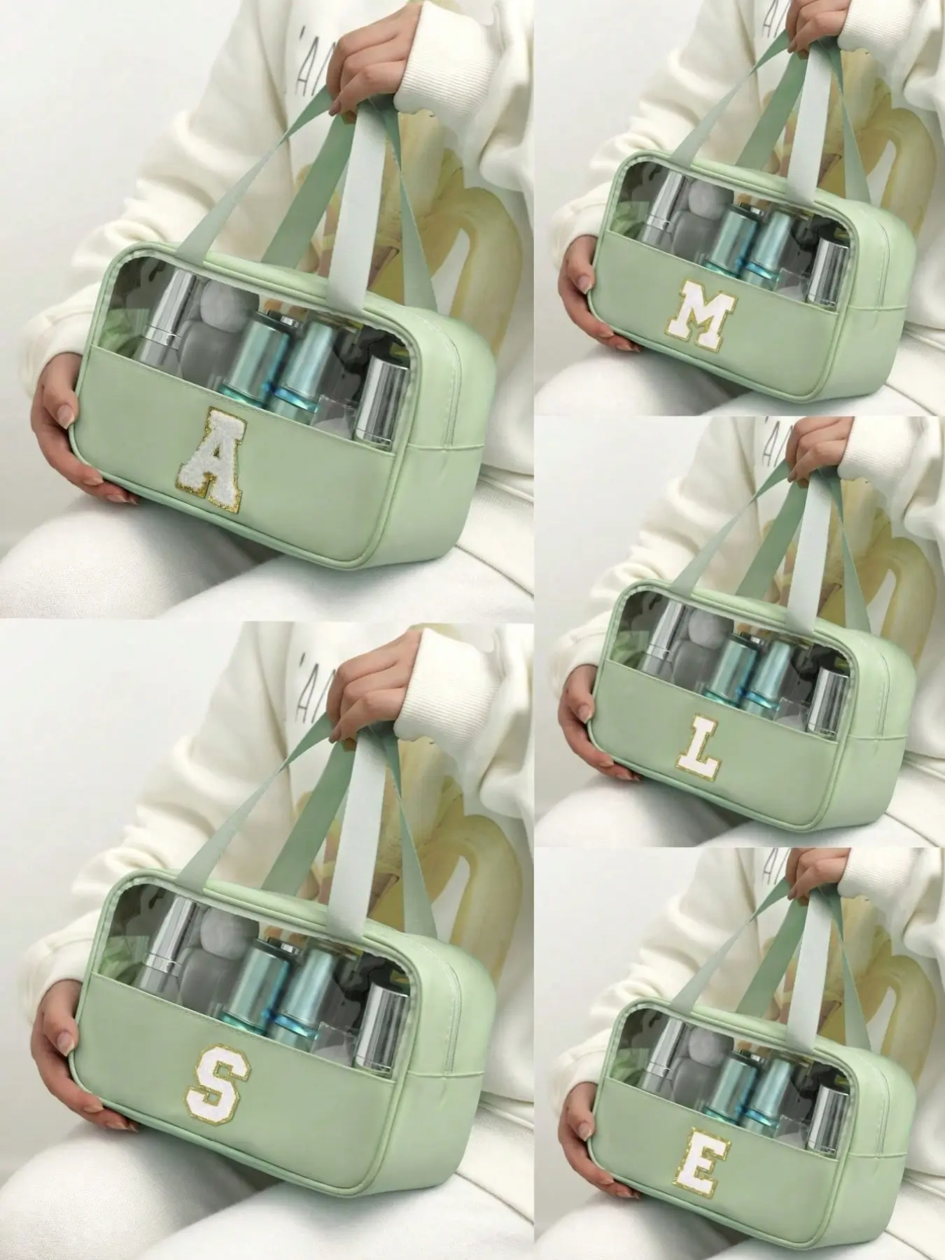 Transparent Letter Makeup Bag, Fashion New Square Solid Embroidered Letter Cosmetic Pouch, PVC Waterproof Portable Travel Organizer