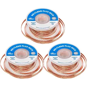 Wick with Flat Woven Copper De Braid Strip and No Clean Flux for Easy -Free Solder Removal - 3 Pack 10 Foot Solder Wick Spool