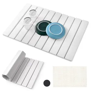 Stone Drying Mat for Kitchen Counter, Large Quick Dry Stone Dish Drying Mat Collapsible, Foldable Diatomaceous Earth Absorbent Bath Mat for Dishes Utensils Countertop Bathroom 23"(L)×15.3"(W)