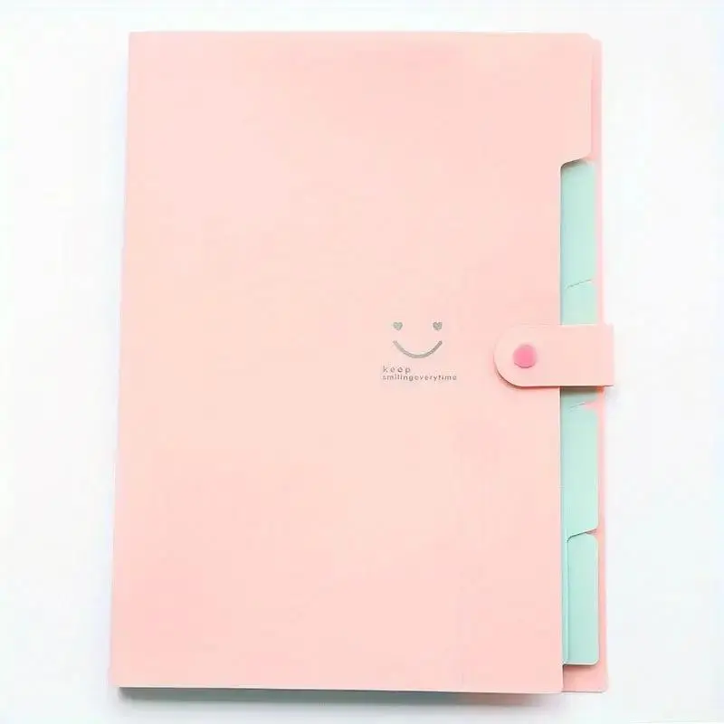 Cute Face Pattern 5-pocket Expanding File Folder, Expandable File Folder, File Folders with Pockets, File Storage Folder, Multi Pocket Folder, A4 Plastic Document Organizer, File Organizer for Desk, Office Stationery & Supplies