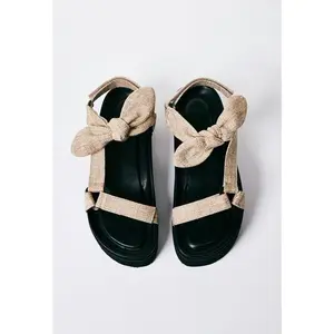 JUST FAB Women's Bow Platform Sandals Adjustable Velcro Straps Summer Wedge Sandals Open Round Toe Gladiator Sandal