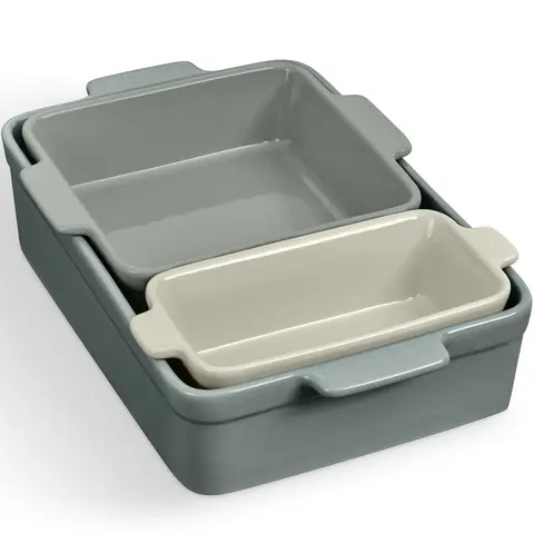 Best Choice Products Ceramic Bakeware Set of 3 Casserole, Loaf, and Square Dishes w/ Handles