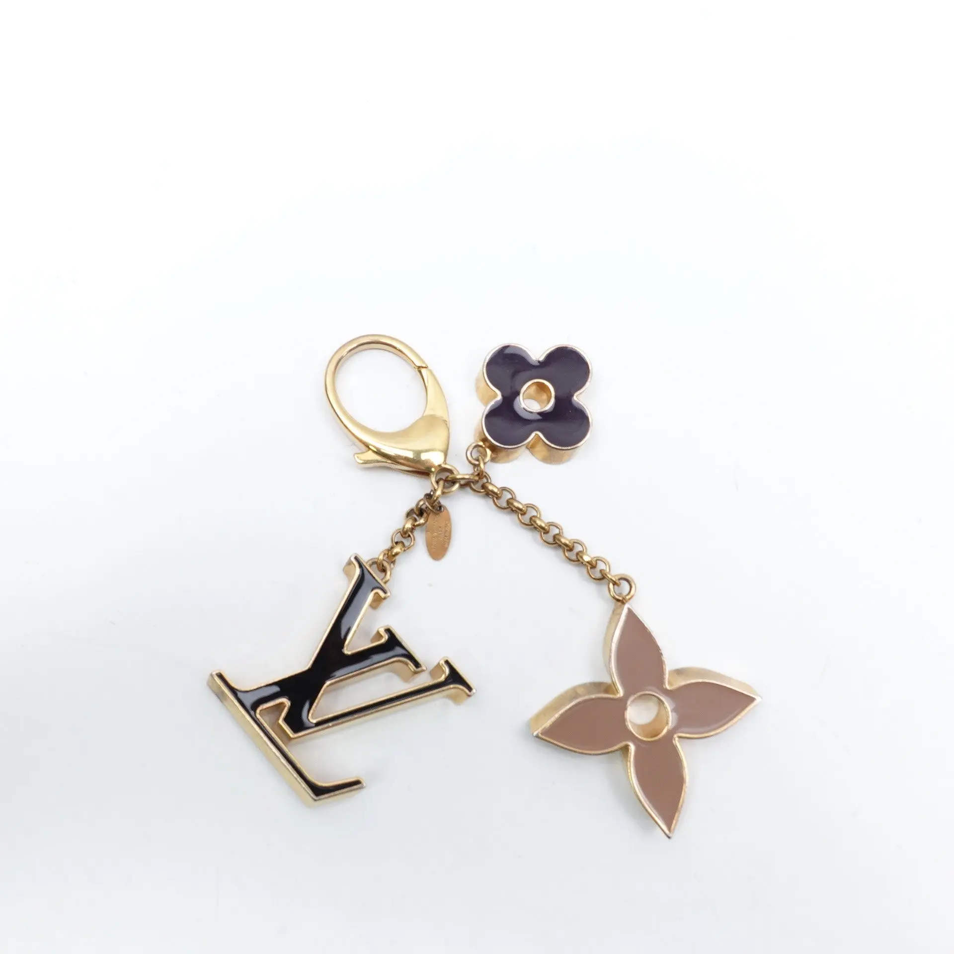 Pre-owned Louis Vuitton gold-tone metal and enamel Bag Charm Monogram Flower Key Holder T10428310
