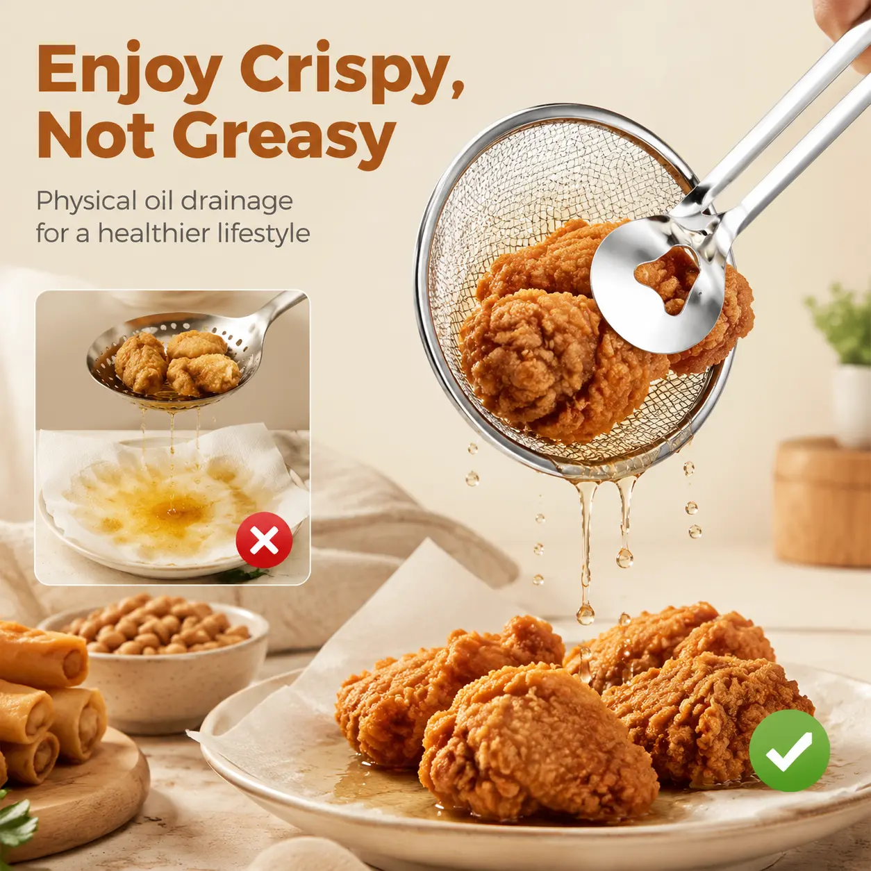 Fine mesh food strainer tong