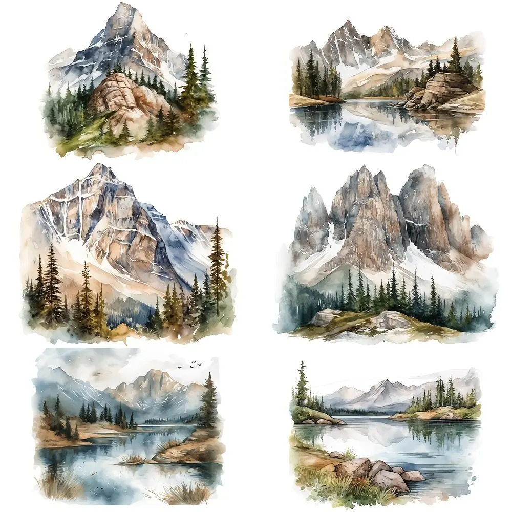 Rocky Mountains Pattern Iron on Transfer Sticker, 8 Counts/set Washable Heat Transfer Sticker, DIY Decoration for Clothes, Jeans, Backpack, Handicraft