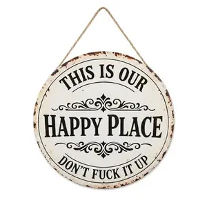 This Is Our Happy Place Don’t F*ck It Up Funny Metal Tin Sign 12x12 Inch Vintage Rustic Hanging Wall Decor Farmhouse Style Metal Wall Art for Home Bar Garage Garden Patio  Indoor & Outdoor Use