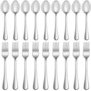 16 Pcs Forks and Spoons Silverware Set Food Grade Stainless Steel Flatware Cutlery for Home Kitchen Restaurant Mirror Polished Dishwasher Safe with 8 8inch Dinner Forks and 8 6.5inch Teaspoons