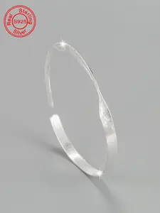 S925 Sterling Silver Simple Design Bangle Bracelet, Fashionable Jewelry for Women & Girls, Trendy All-match & Exquisite Jewelry for Birthday Gift