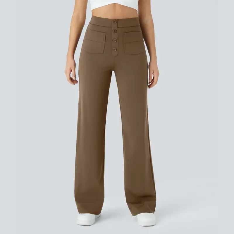 Halara High Waisted Button Multiple Pockets Straight Leg Casual Pants