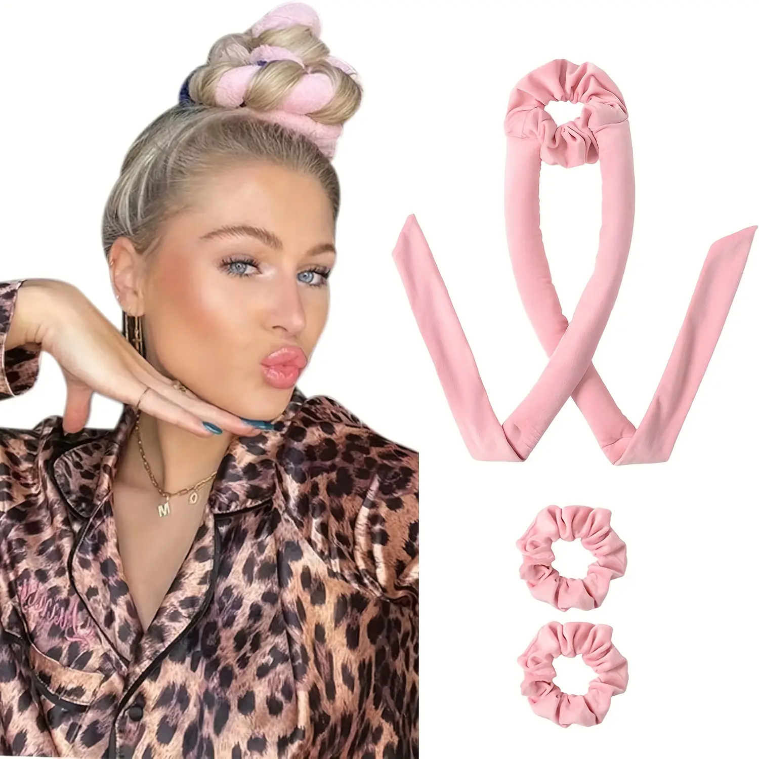 No-Heat Damage Hair Curler Set - Velvet Wrap-Around Rod with Bendable Ends, 2 Clips & Scrunchies, Simple to Operate for Natural Curls Before Sleep, Hair Styling Hack Tool