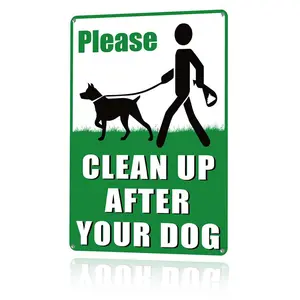 Please Clean Up After Your Dog Metal Sign 12x8 In Aluminum, Vintage Pet Warning Tin Sign for Park, Yard, Community Decor, Retro Dog Poop Wall Art for Dog Owner, 12x8 Inch Aluminum Plaque