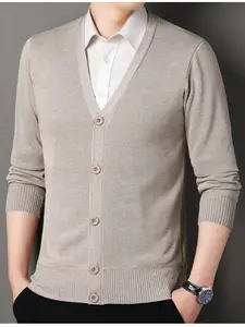 Men's Winter V Neck Knit Cardigan Sweater Coat, Button Front, Thickened Fleece Lining, Casual Wear for Office & Sports, Knitwear