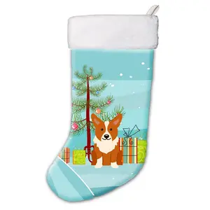 212 MAIN Corgi Breed Christmas Stocking with Artwork, Festive Suede Tree Decoration, Machine-Washable Home & Party Supply