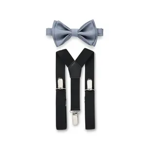 Black Suspenders & Dusty Blue Bow Tie