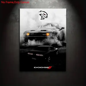 1 piece/set, frameless, canvas print poster, classic realistic vehicle art, Dodge Challenger Hellcat, the perfect gift for muscle car enthusiasts, ideal for Vintage Wall Art, wall decor and room decoration, 2D flat print