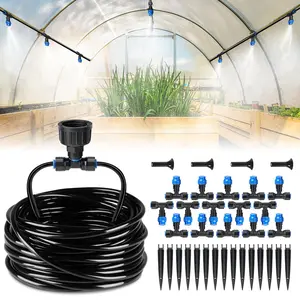 59FT Greenhouse Misting Drip Irrigation Kit, Quick Connector Design, Irrigation System with 1/4" Tubing and Adjustable Nozzles for  , Garden Watering System for Raised Bed