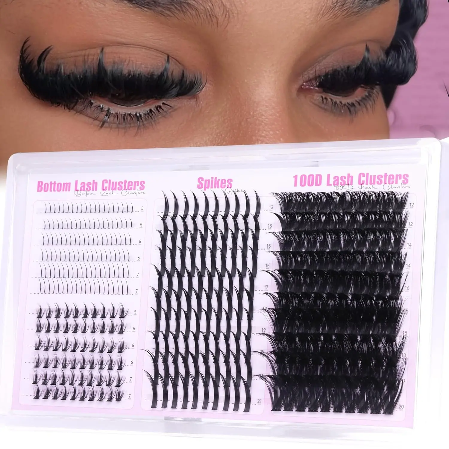 100D Mink Wispy Spiked Volume Eyelash Clusters, Lightweight Makeup Extensions with 2 Styles Bottom Lash Clusters, 380PCS Individual Lashes