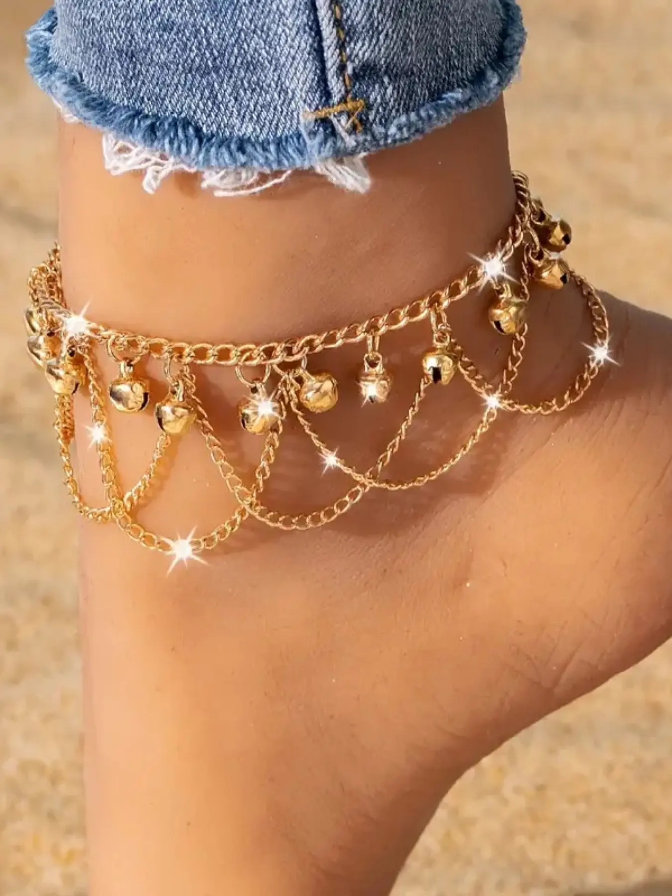 Tassel Bell Boho Anklet for Women, Fashionable Beach Foot Jewelry, Dainty Layered Anklet, Adjustable Layered Beads Pendant, Perfect Party Accessory Gift, Trendy Jewellery Accessories