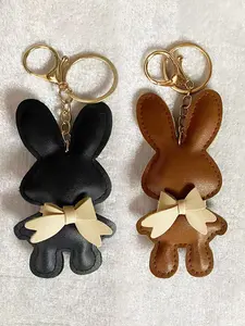 Black Brown PU Leather Bunny-Shaped Keychain with Bow,Rabbit Bag Charm Bunny Bag Chain Rabbit Keychain Bunny Keyring Bowknot Rabbit Bag Pendant Ornaments for Women's Handbags,Car Backpack Decor,Home Decoration,Purse Accessories,Valentine's Day Easter Gift