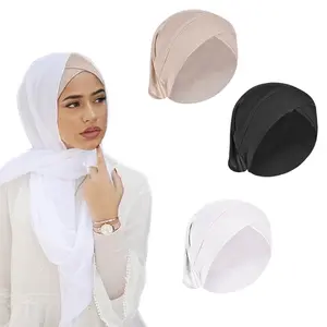 3PCS Breathable Spandex Women's Solid Color Muslim Hijab Caps Fitted Knitted Religious Theme, Elasticity, Hand Washable