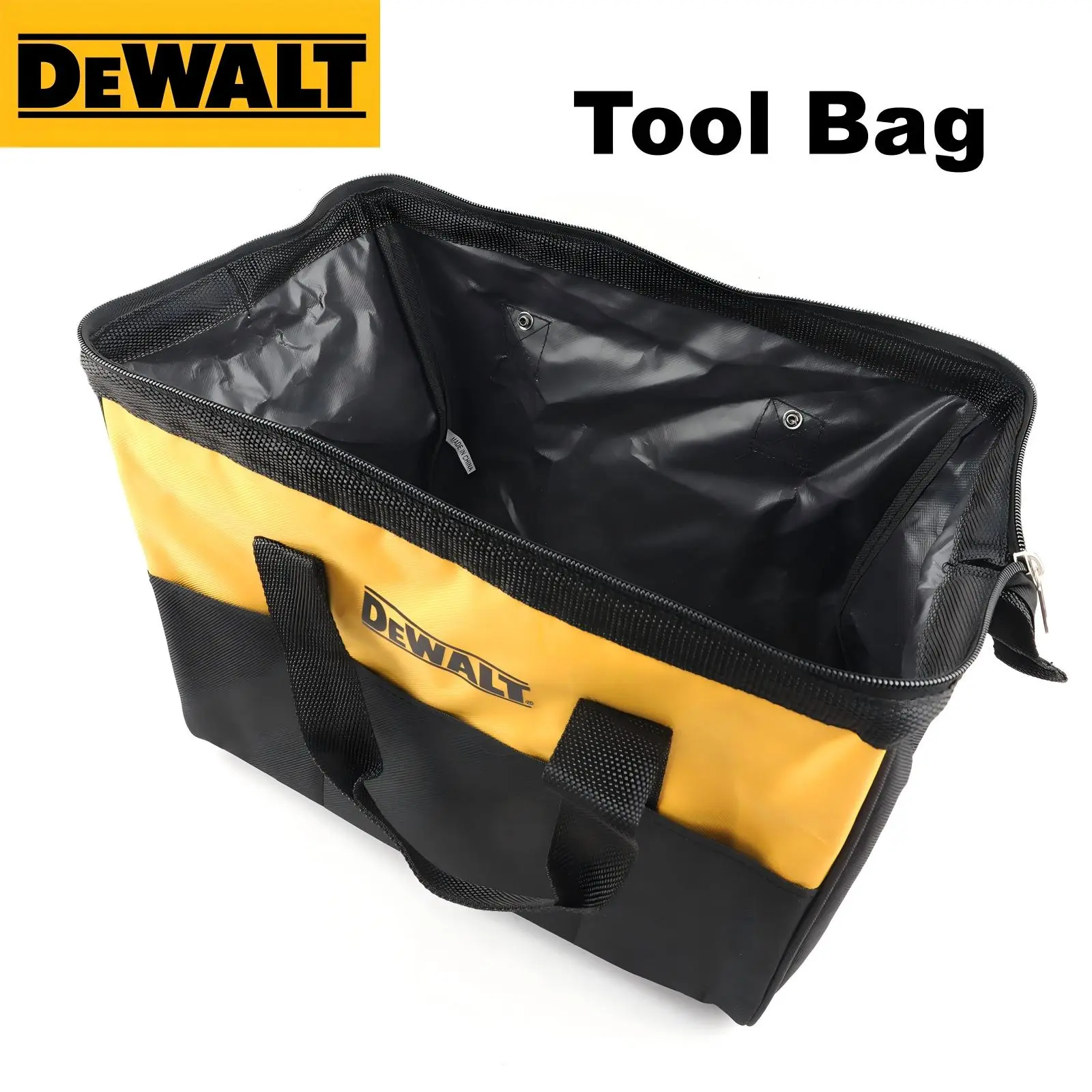 DEWALT DW Rectangular High-Strength Heavy Duty Tool Bag, High Durability Power Tool Storage Organizer for Construction Site Transport - Thick Fabric, Large Capacity (28x37x22 cm), Reinforced Handles, Sturdy Base