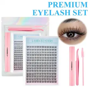 Professional 168pcs Lash Kit - All-in-One DIY Eyelash Extensions with Fishtail Clusters, Strong Hold Bond and Seal, Precise Lash Applicator, Beginner Friendly Natural Volume