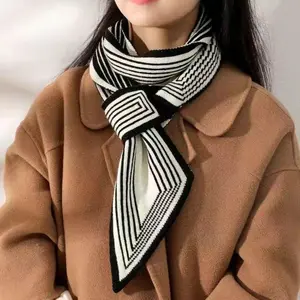 Women's Fashion Striped Knitted Scarf, Warm Cross Neck Wrap, Autumn Winter Windproof Decoration, Outdoor Essential Accessory