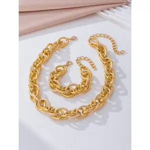 2PCS Necklace&Bracelet Set Thick Threaded bracelet Chain Necklace, Hip-hop Minimalist Necklace Bracelet set