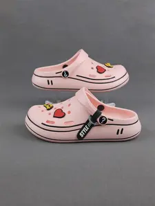 Women's Cute Cartoon Heart Design Decor Clogs, 2024 New Style Casual Comfortable Hollow Out Letter Design Clogs, Fashionable Shoes for Beach Vacation Footwear Slipper