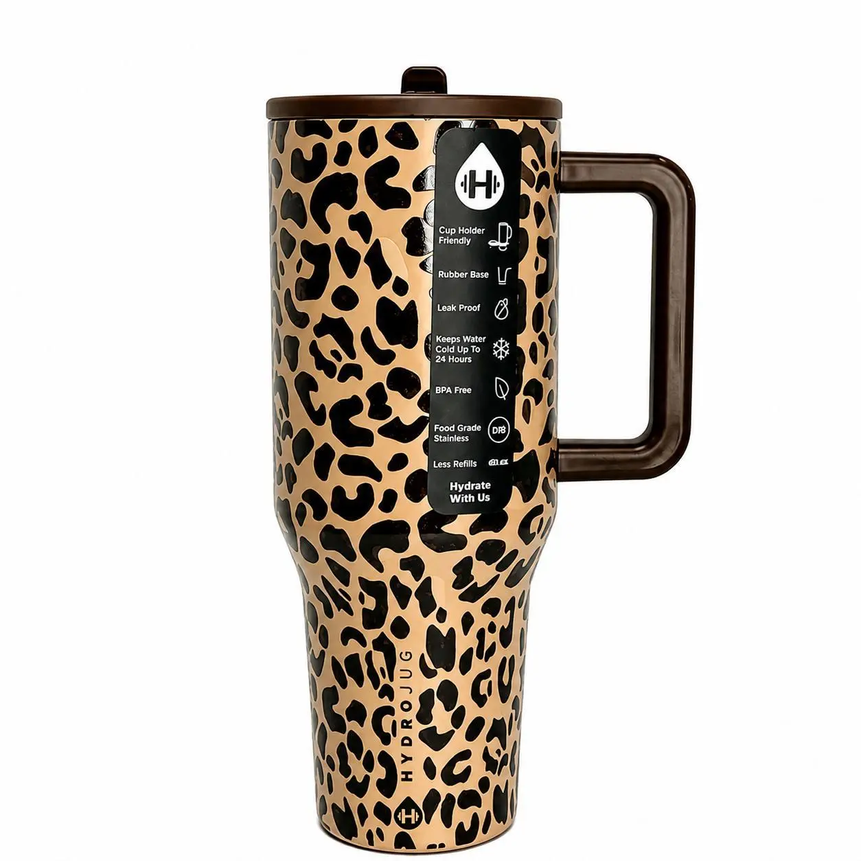 Women's 40oz Leopard Print Hydrojug Stainless Steel Insulated Water Bottle - Portable, Aesthetic, Leak-Proof with Handle, Straw, Straw Lid, Large Capacity Reusable Drinkware for Car, Gym, Beach, Water Bottles