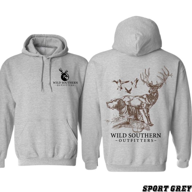 Wild Southern Outfitters Hunting Hoodie - Outdoor Deer and Dog Art Sweatshirt, Unisex Gift for Country Boys Girls, Duck Hunting Season Outfit, Cozy Fall Winter Pullover - KitchenEra