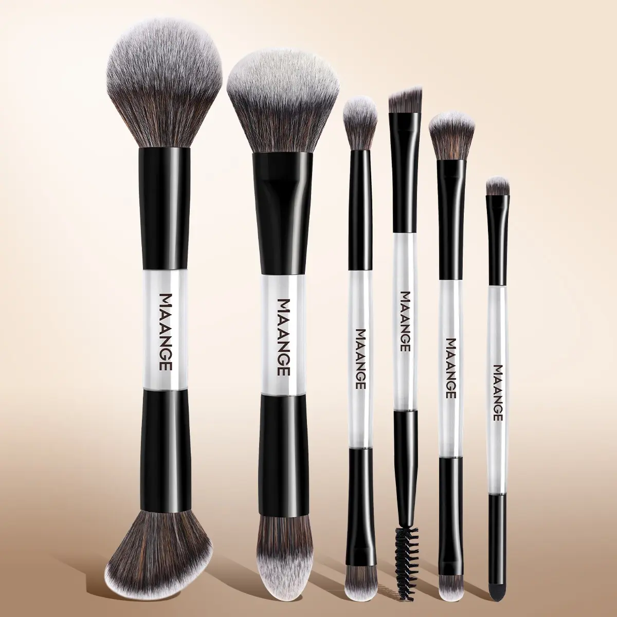 MAANGE 6pcs Double-Ended Makeup Brush Set, Dual Ended Brushes, Foundation Brush Powder Brush Blush Brush Concealer Brush Eyeshadow Brush, Essential Makeup Brushes for Professionals and Beginners, Gift for Women & Girls