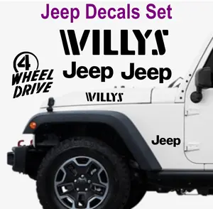 Jeep Wrangler WILLYS Hood Decals Vinyl Graphics Stickers Flat Black Matte