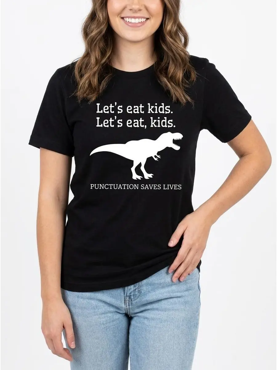 Punctuation Saves Lives Tee Grammar Joke Graphic 100% Cotton Black S-3XL Unisex Funny-teacher Casual-wear Slogan-style Gift-idea