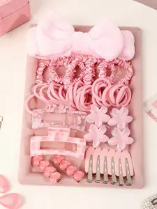 40 pieces pink sweet styling hair accessories set, including elastic hair loops, small hairpins and exquisite heart-shaped star decoration. Choose flexible materials to meet the daily needs of hair and embellishment