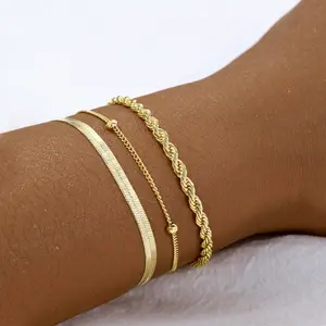 ASCOMY 14K Plated Gold Layered Zirconia Bracelets  Multi-Chain Jewelry  Adjustable Ovals, Cables & Round Links  Stackable Bracelet  for Women (3 Variations)