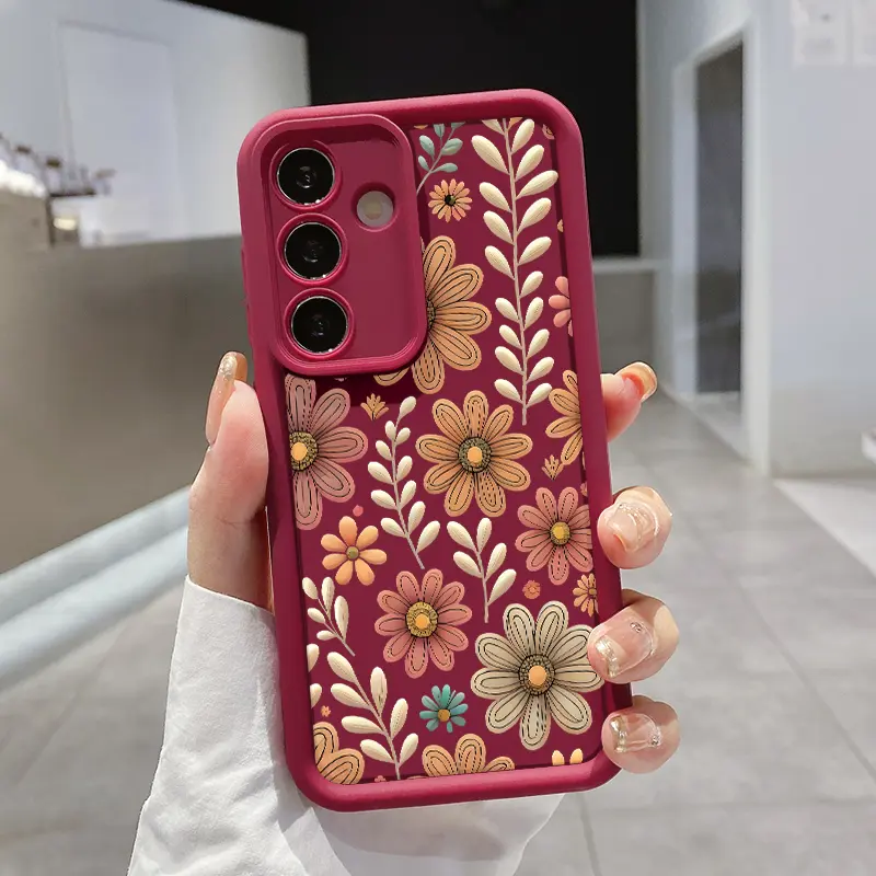 Phone Case Compatible with Galaxy S26 S23 Ultra S24 Plus S25 S22+ Vintage Floral Pattern Shockproof Silicone TPU Bumper Drop Protection Cover Smartphone Casing