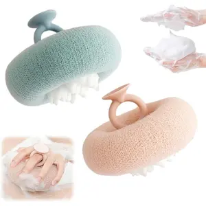 2Pcs Sponge Shower Ball, Super Soft Sunflower Suction Cup Shower Ball, Exfoliating Shower Sponge Cleaning Brush, Body Scrub, Massage Bath Brush, Shower Accessories